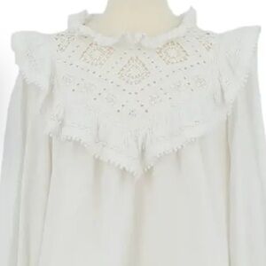 Sezane Ivory Ruffle Lace Blouse